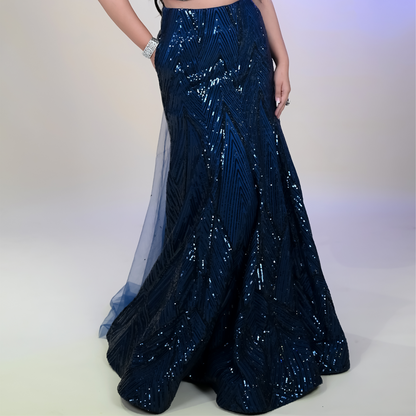 Buy Women Midnight Blue Solid Top with Embellished Fishcut Designer Croptop