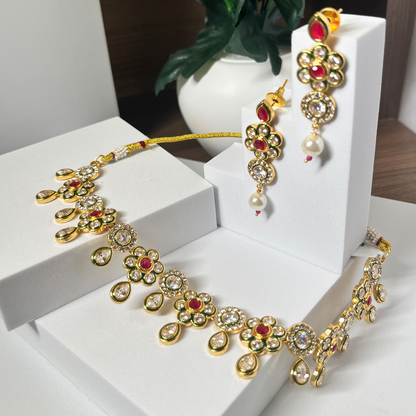 New Floral Ruby Kundan Gold-Plated Jewellery Set