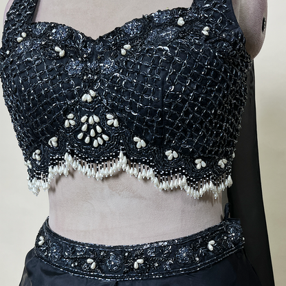 Black Embellished Designer Organza Lehenga and Blouse