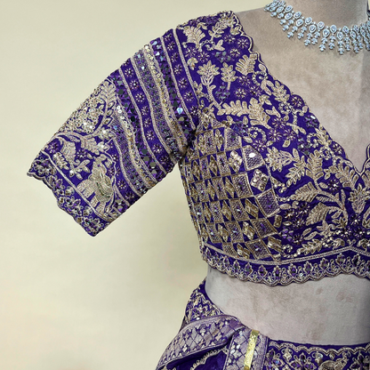 Deep Purple colored silk printed lehenga choli