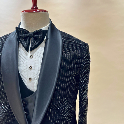 The exquisite black Cutdana Embroidered Italian tuxedo suit