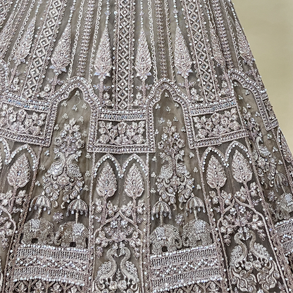 New Wedding Wear Grey Embroidery Work Net Lehenga Choli