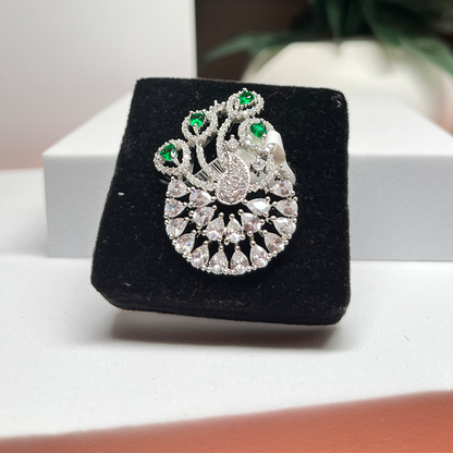 Green Adjustable American Diamond Cocktail Ring