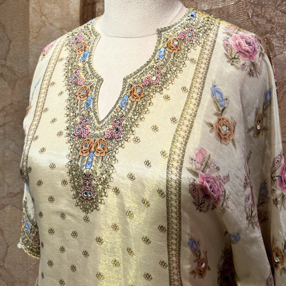 Sangam Cream Printed Kaftan Sharara Suit