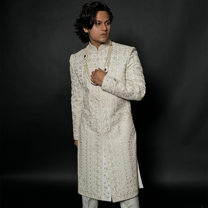 Latest White Designer Groom Sherwani Set With Handwork