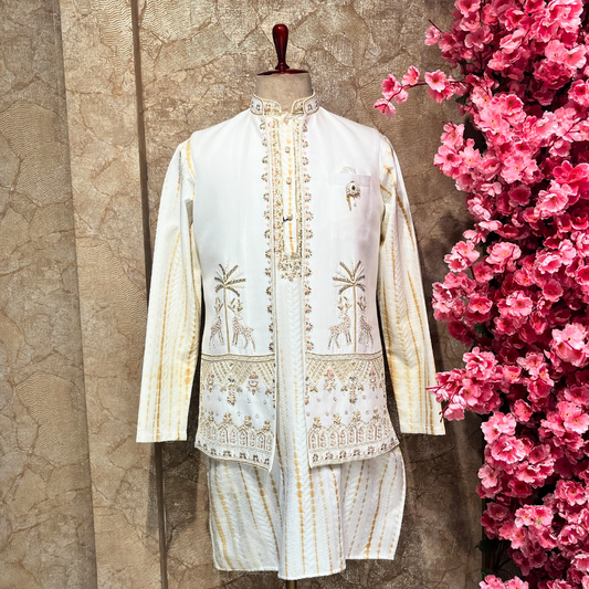 White Kurta Jacket Set for Men-by Sangam