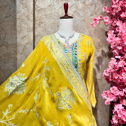 Buy Yellow Brocade Embroidered Sharara Set