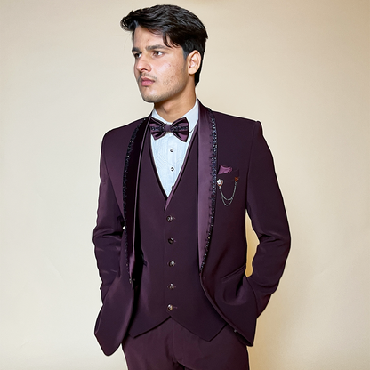 New Wine Japanese Suiting French-Knot Tuxedo Set