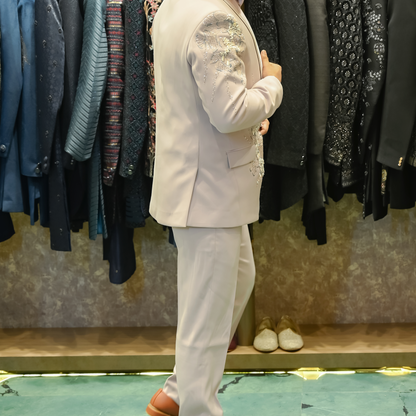 New Pastel Pink Tuxedo for Men Wedding Wear with Floral Embroidery