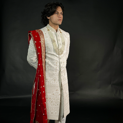 New Designer Multilayered Sherwani with Geometric Design