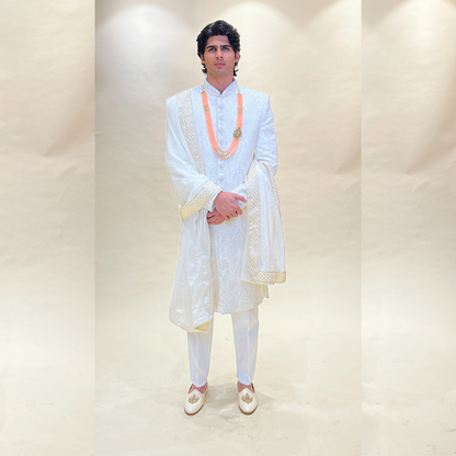 Cream Raw Silk Sherwani with stunning handwork embroidery 🌟