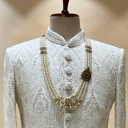 Our Cream Art Silk Sherwani with exquisite embroidery and hand work 🌟