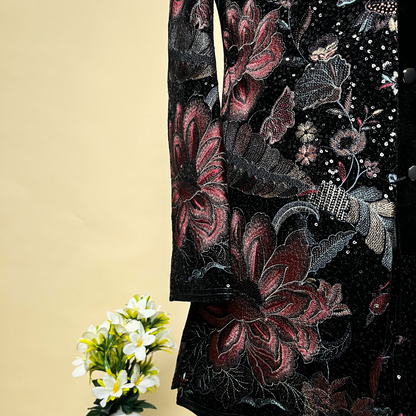 New Black Floral Designer Handwork Embroidered Indo Western