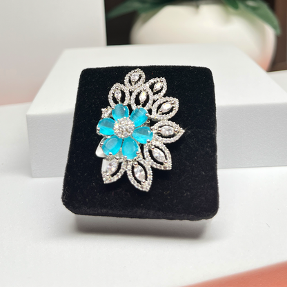 New Silver-Plated AD-Studded Adjustable Flower Ring