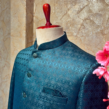 Teal Blue Designer Jodhpuri Suit for Men by Sangam