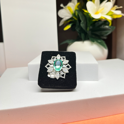 New Floral Emerald and Stone Statement Ring