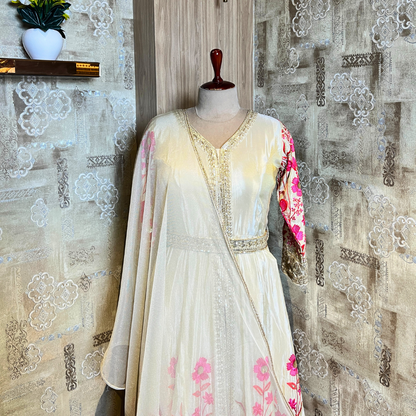 Ivory Sharara Set with Floral Printed Designer Pattern