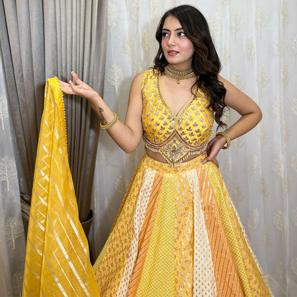 Multicolour Banarasi Lehenga.