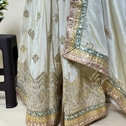 New Cream Brocade Sharara Suit Set With Sequins Dupatta