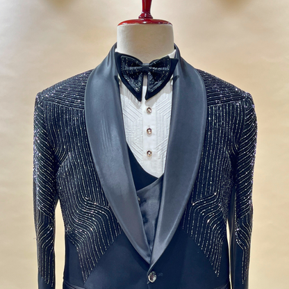 The exquisite black Cutdana Embroidered Italian tuxedo suit