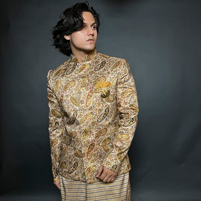 Beige & Gold Masoori Designer Jodhpuri Suit