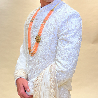 Cream Raw Silk Sherwani with stunning handwork embroidery 🌟