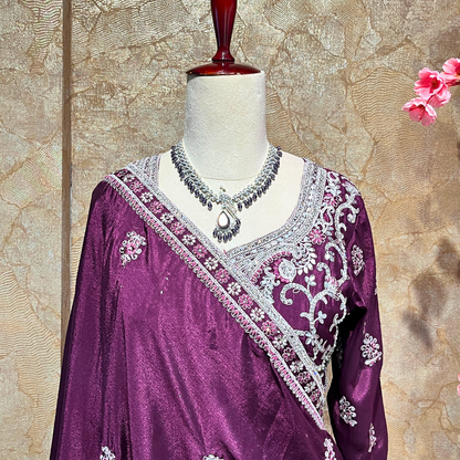 New Exclusive Dark Purple Color Embroidered Work Sharara Suit