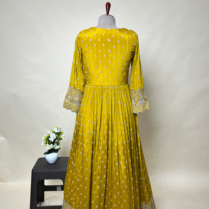 New Mustard Zari and Sequins work Designer Floor Length Anarkali Suit