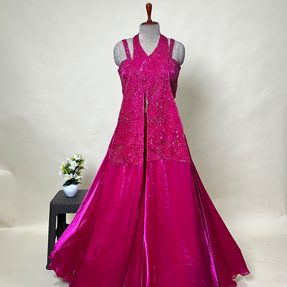 New Hot Pink Lehenga with Heavy Hand Embroidery Paired with Georgette Blouse