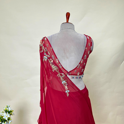 Dark Red Color Designer Hand Worked Croptop Lehenga With Attached Dupatta