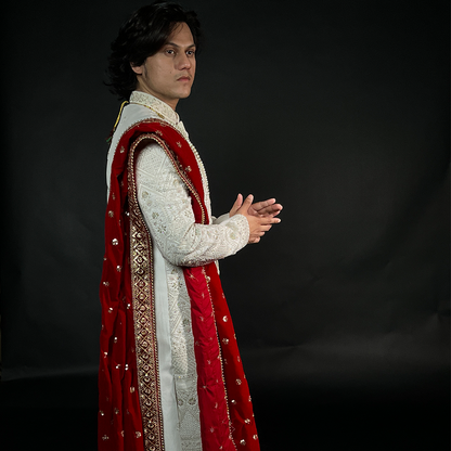 New Designer Multilayered Sherwani with Geometric Design