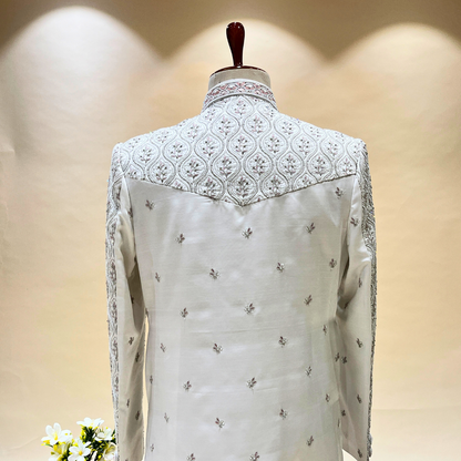 Cream Raw Silk Sherwani with stunning handwork embroidery 🌟