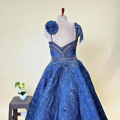 Royal Blue Gown Hand Work Designer