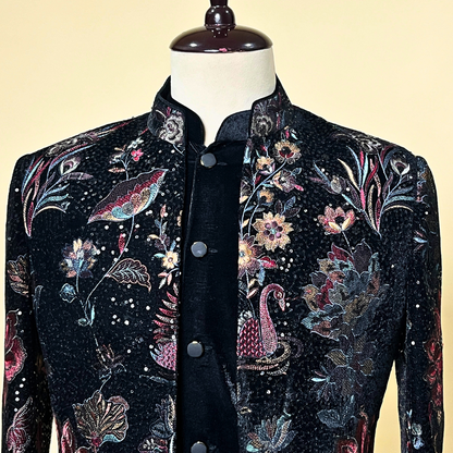 New Black Floral Designer Handwork Embroidered Indo Western