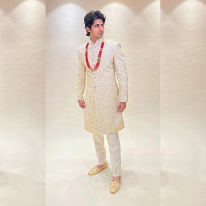 Sangam Hand Embroidered Raw Silk Sherwani