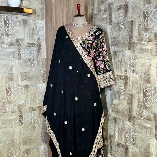 Black Designer Heavy Georgette Sharara Suit Set