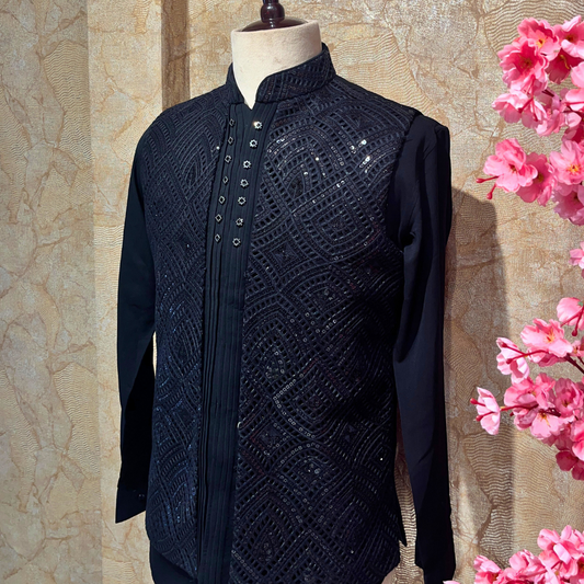 Black Designer Open Jodhpuri Set