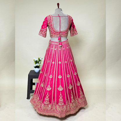 Magenta Lehenga Choli in Raw Silk with Hand Embroidery