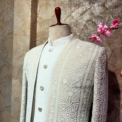 Thread Embroidered Jacket Style Indo Western Suit