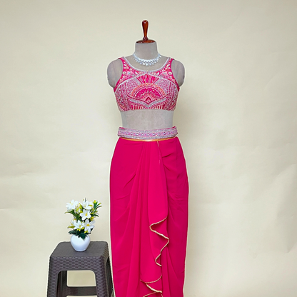 Magenta Pink Croptop Sharara Set with Shrug