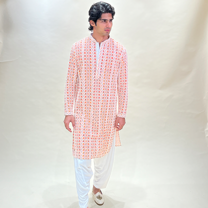 Men Pink Ethnic Chikankari Designer Kurta With Patiala set