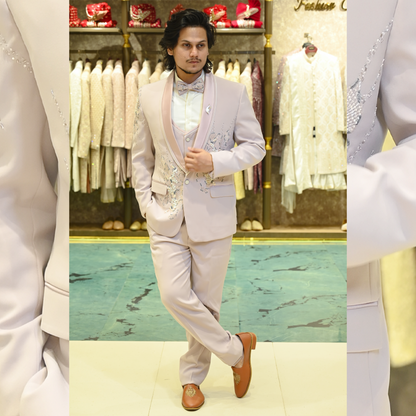 New Pastel Pink Tuxedo for Men Wedding Wear with Floral Embroidery