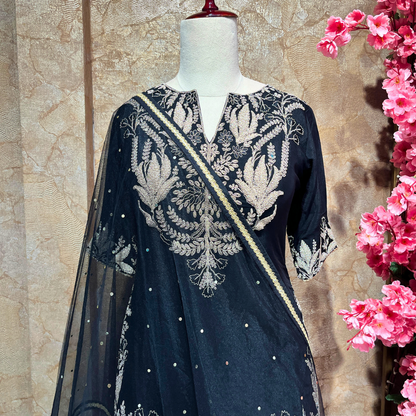 Sangam Black Designer Embroidered Work Sharara Suit