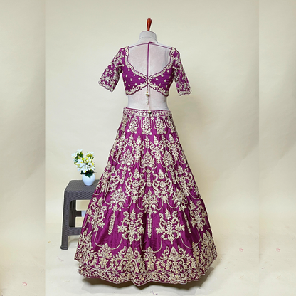 Deep Purple Silk Zardosi Hand Embroidered Lehenga