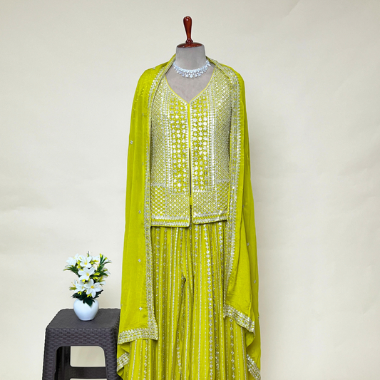 Neon Green Straight Top Sharara Set