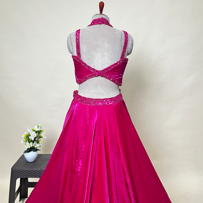 New Hot Pink Lehenga with Heavy Hand Embroidery Paired with Georgette Blouse