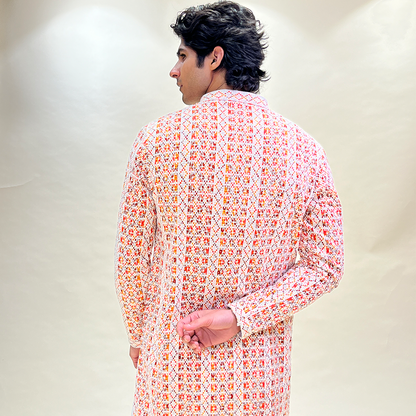 Men Pink Ethnic Chikankari Designer Kurta With Patiala set