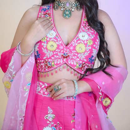 New Pink Lehenga Choli in Silk Embellished with Heavy Embroidery Lehenga