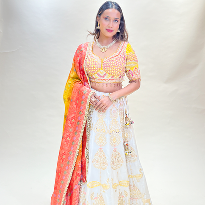 Stunning Off White Multi-Color Designer Wedding Lehenga Choli