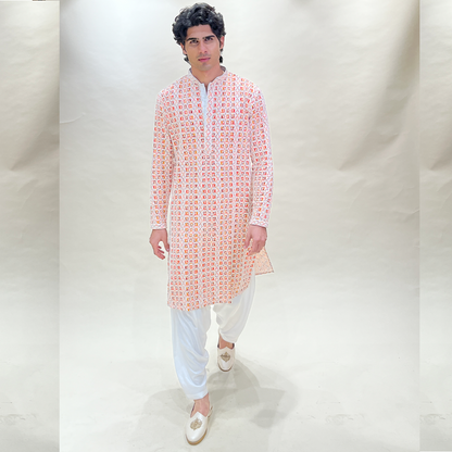 Men Pink Ethnic Chikankari Designer Kurta With Patiala set